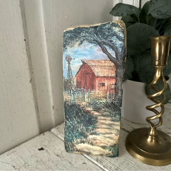 Barn Farmhouse Painted Brick Stone Vintage Style Farm Door Stop Book End Decor - Picture 6 of 10